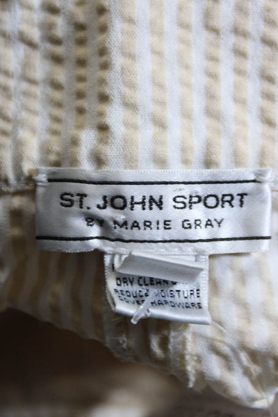 St. John Sport By Marie Gray Womens Striped High Rise Pants White Beige Size 14