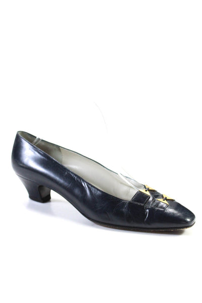 Rene Mancini Womens Leather Gold Tone Slide On Pumps Black Size 39 9