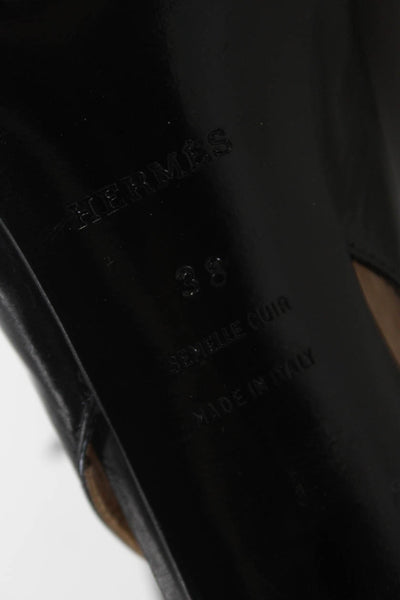Hermes Womens Leather Ankle Buckle Strap Slingbacks Pumps Black Size 38