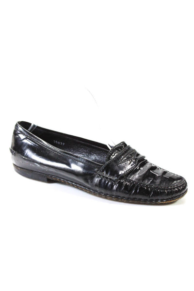 Susan Bennis Warren Edwards Womens Patent Leather Slide On Loafers Black Size 8