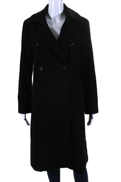 Theory Women's Collared Long Sleeves Double Breast Long Coat Black Size L