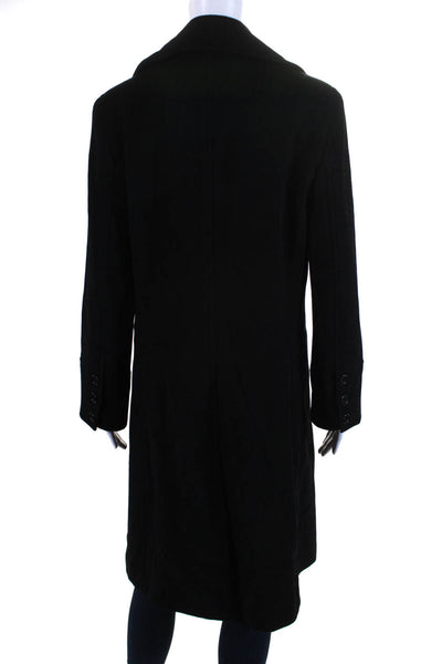 Theory Women's Collared Long Sleeves Double Breast Long Coat Black Size L