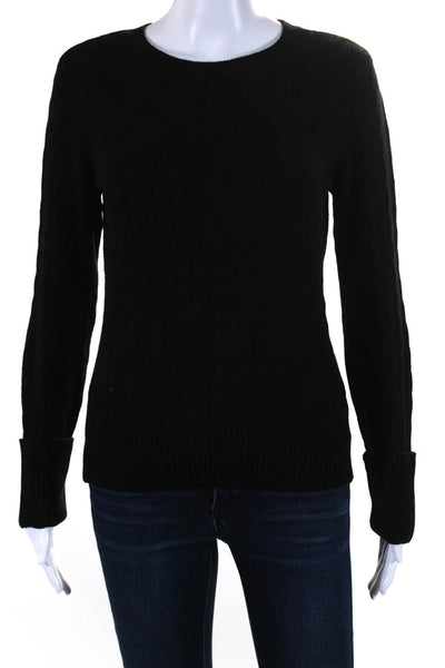 Vince Women's Round Neck Long Sleeves Cable Knit Pullover Sweater Black Size M