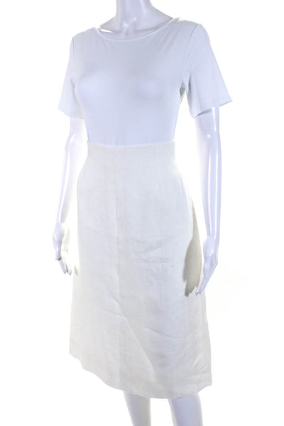 Hermes Womens Woven Midi Length Pencil Skirt White Linen Size FR 40