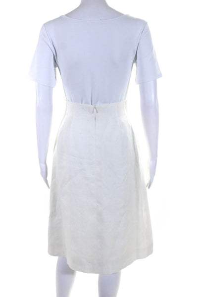 Hermes Womens Woven Midi Length Pencil Skirt White Linen Size FR 40