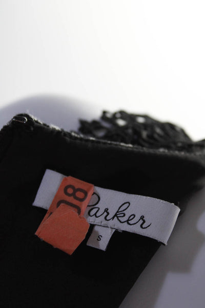 Parker Womens Floral Print Sleeveless A Line Midi Dress Black Size Small
