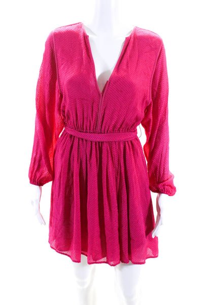 Joie Womens Silk V Neck Long Sleeves A Line Dress Pink Size Extra Extra Small