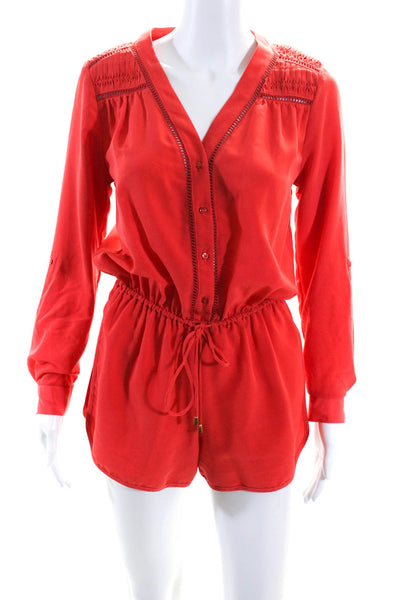 Sam Edelman Womens Long Sleeves Button Down V Neck Romper Red Size Extra Small