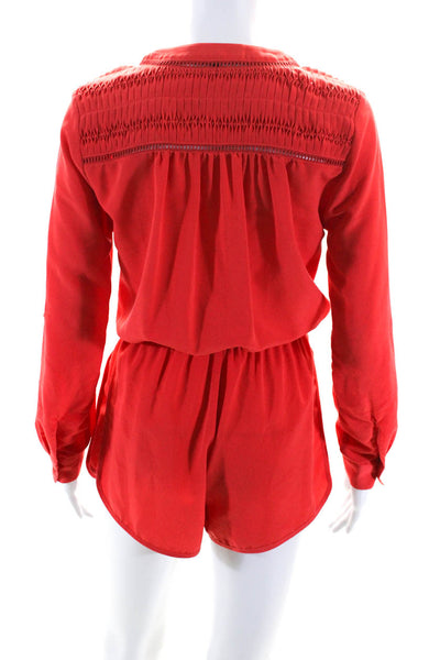 Sam Edelman Womens Long Sleeves Button Down V Neck Romper Red Size Extra Small