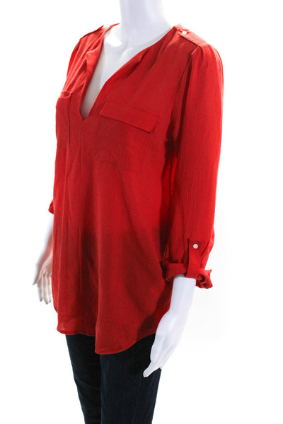 Joie Womens Long Sleeves Pullover Blouse Red Cotton Size Extra Small