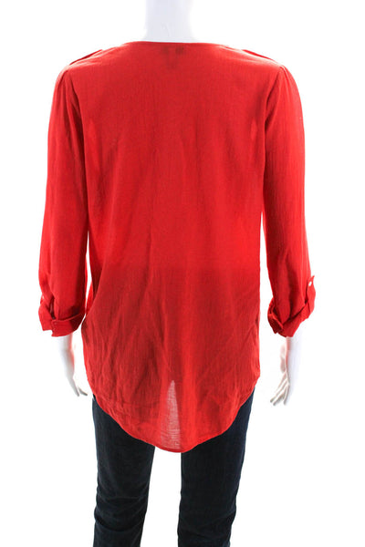 Joie Womens Long Sleeves Pullover Blouse Red Cotton Size Extra Small