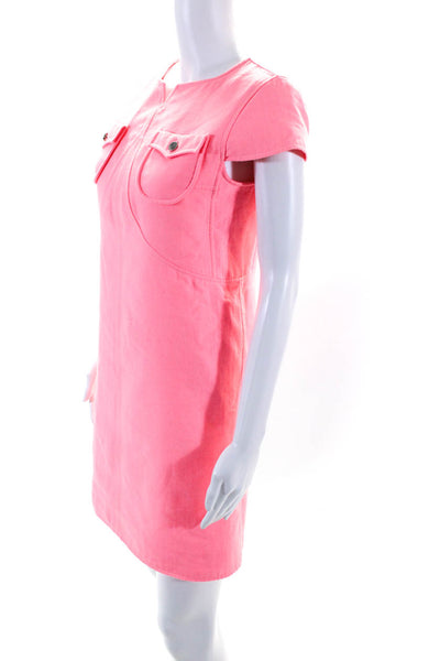 Courreges Womens Cap Sleeve Split Crew Neck Sheath Dress Hot Pink Size FR 40