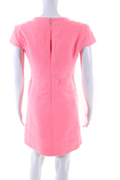 Courreges Womens Cap Sleeve Split Crew Neck Sheath Dress Hot Pink Size FR 40