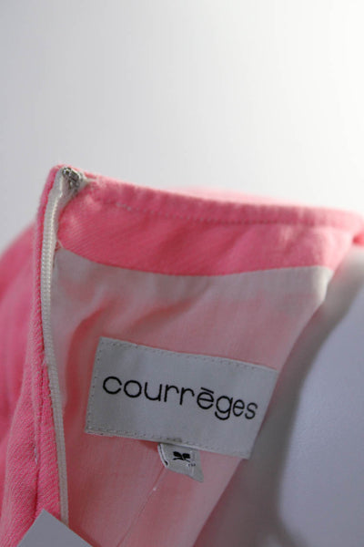 Courreges Womens Cap Sleeve Split Crew Neck Sheath Dress Hot Pink Size FR 40