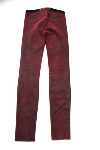 Helmut Lang Womens High Waist Leather Leggings Skinny Pants Red Size 2