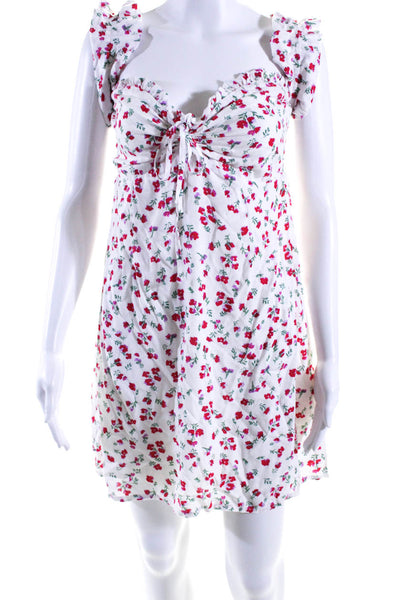 MINKPINK Womens Smocked Floral Ruffle Off Shoulder Mini Dress White Red Medium