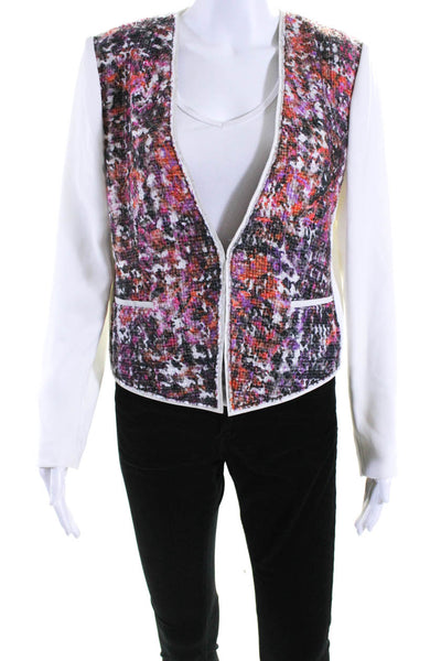 Elie Tahari Womens Tweed Crepe Open Front Jacket White Purple Orange Size 8