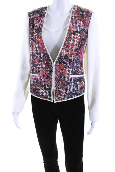 Elie Tahari Womens Tweed Crepe Open Front Jacket White Purple Orange Size 8