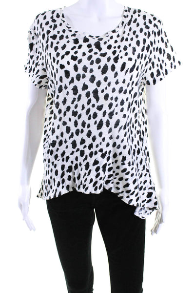 Proenza Schouler Womens Spotted Print Short Sleeve Tee Shirt Black White Large