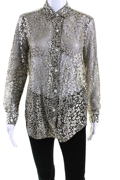 Equipment Femme Womens Animal Print Button Down Blouse Gold Size Extra Small