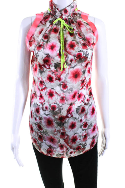 Elie Tahari Womens Silk Floral Print Tank Top Red White Size Extra Small
