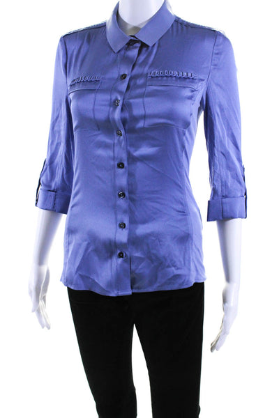 Elie Tahari Womens Silk Long Sleeves Button Down Blouse Blue Size Extra Small