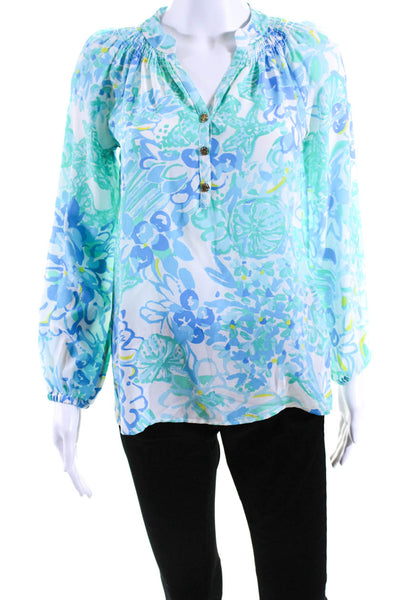 Lilly Pulitzer Womens Silk Printed Blouse Multi Colored Size Extra Extra Small
