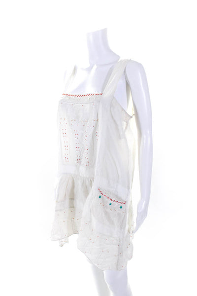 Megan Park Womens Sleeveless Square Neck Embroidered Dress White Cotton Size 0