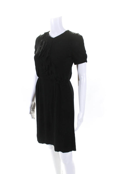 Jasmine Di Milo Womens Back Zip Short Sleeve Ruffled Knit Dress Black Size 4