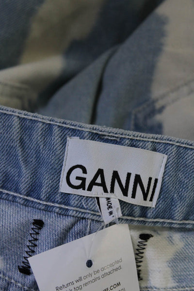 Ganni Womens Bleached Tie Dye Denim Cargo Shorts Blue Size 25