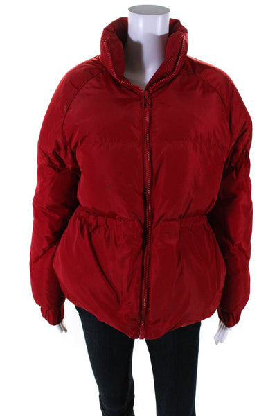 Ganni Womens Stand Collar Full Zip Down Puffer Coat Red Size 32