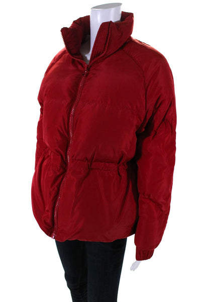 Ganni Womens Stand Collar Full Zip Down Puffer Coat Red Size 32