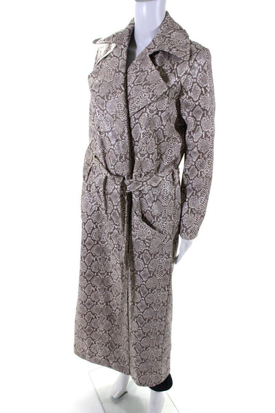 Michael Lo Sordo Women Faux Leather Snakeskin Print Belted Overcoat Brown Size 6