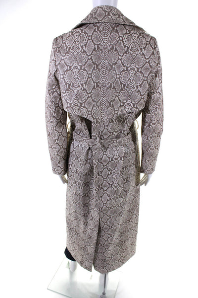 Michael Lo Sordo Women Faux Leather Snakeskin Print Belted Overcoat Brown Size 6