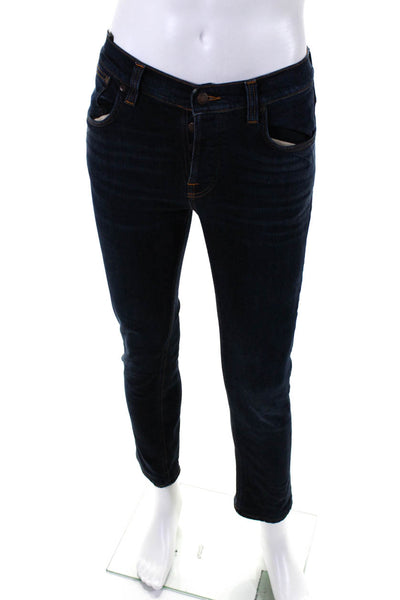 Nudie Jeans Co Mens Button Fly Slim Leg Skinny Jeans Dark Blue Size 31x32