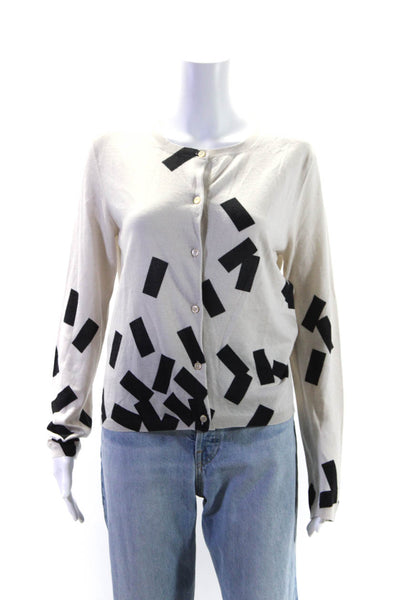 Bottega Veneta Womens Button Front Crew Neck Cardigan Sweater White Black IT 44