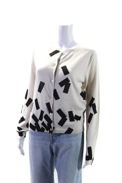 Bottega Veneta Womens Button Front Crew Neck Cardigan Sweater White Black IT 44