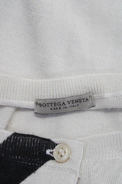 Bottega Veneta Womens Button Front Crew Neck Cardigan Sweater White Black IT 44