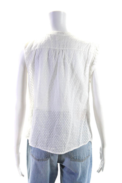 J Crew Womens Button Front Ruffled Dotted Sheer Top Blouse White Cotton Size 12