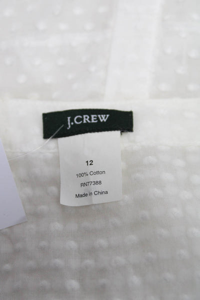 J Crew Womens Button Front Ruffled Dotted Sheer Top Blouse White Cotton Size 12