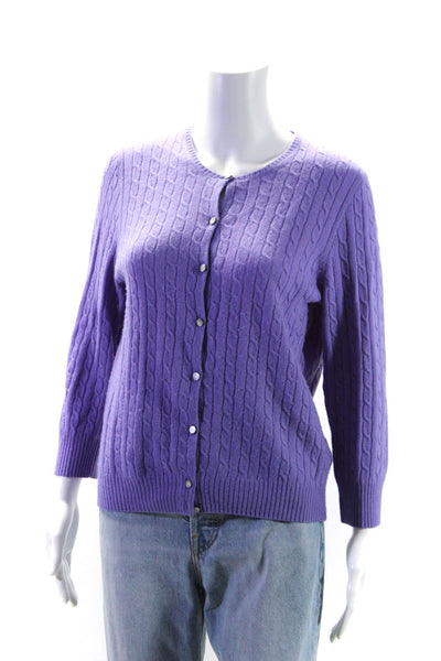 J Crew Womens 3/4 Sleeve Button Front Cable Knit Cardigan Sweater Purple Large