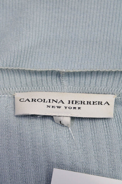 Carolina Herrera Womens Belted Ribbed Knit Cashmere Cardigan Sweater Blue Large