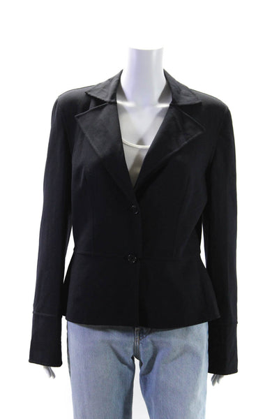 Carolina Herrera Womens Two Button Notched Lapel Blazer Jacket Navy Blue Size 12