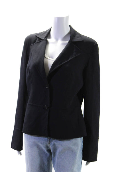 Carolina Herrera Womens Two Button Notched Lapel Blazer Jacket Navy Blue Size 12