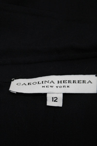 Carolina Herrera Womens Two Button Notched Lapel Blazer Jacket Navy Blue Size 12