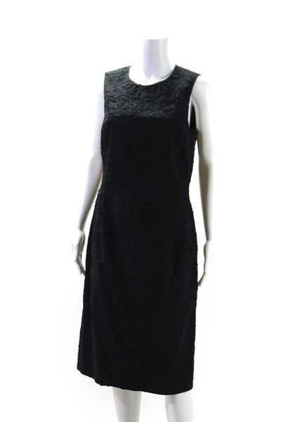 Michael Kors Womens Back Zip Crew Neck Crinkled Sheath Dress Navy Silk Size 12