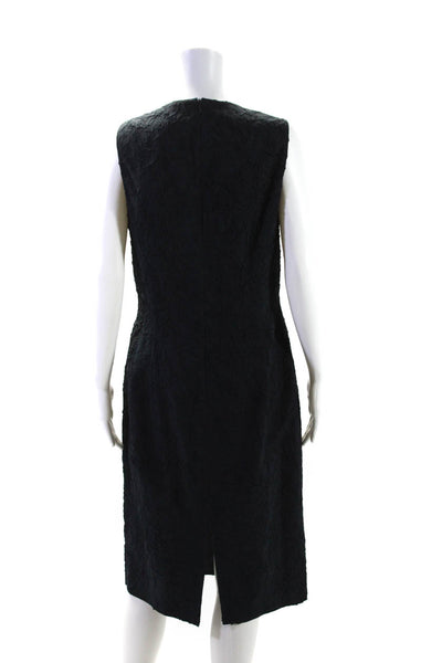 Michael Kors Womens Back Zip Crew Neck Crinkled Sheath Dress Navy Silk Size 12