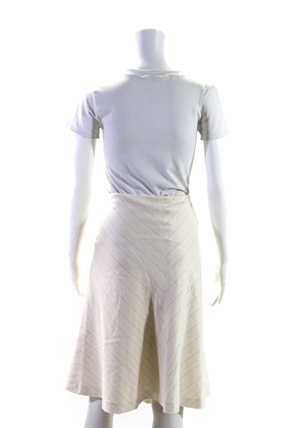 Carolina Herrera Womens Side Zip Knee Length Striped Silk Skirt White Size 14