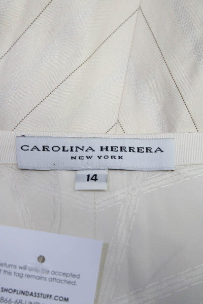 Carolina Herrera Womens Side Zip Knee Length Striped Silk Skirt White Size 14