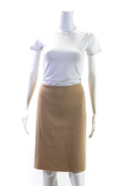 Michael Kors Womens Back Zip Knee Length Pencil Skirt Brown Wool Size 14